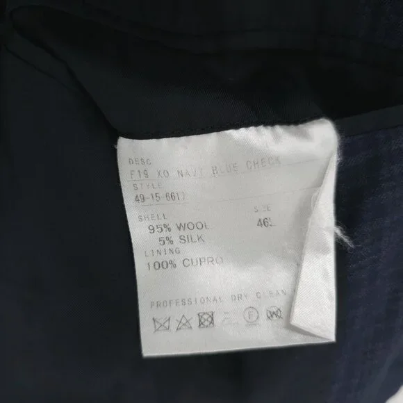 ERMENEGILDO ZEGNA Barneys Wool Silk Traveller Sport Coat Blazer Navy Check 46L
